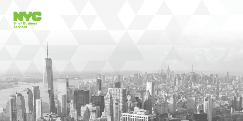 black and white image of Manhattan skyline with NYC Department of Small Business Services logo and animated text "careers" "businesses" "neighborhoods" "It's what we do"