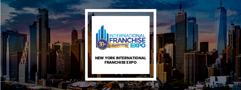 Promotional graphic for International Franchise Expo in New York